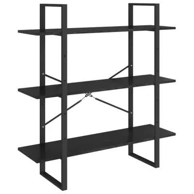 vidaXL Knjižna omara 3-nadstropna črna 100x30x105 cm trdna borovina