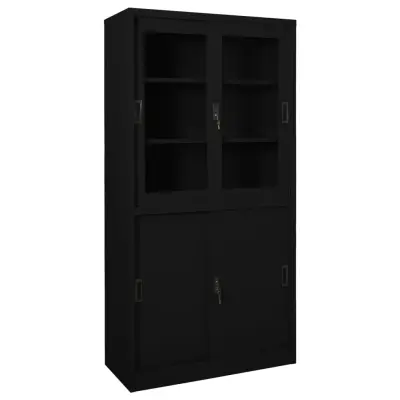 vidaXL Pisarniška omara z drsnimi vrati črna 90x40x180 cm jeklo