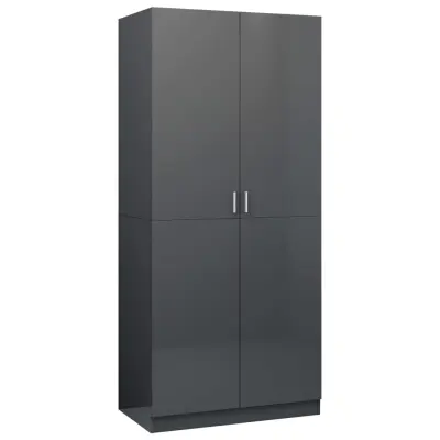 vidaXL Garderobna omara visok sijaj siva 90x52x200 cm iverna plošča