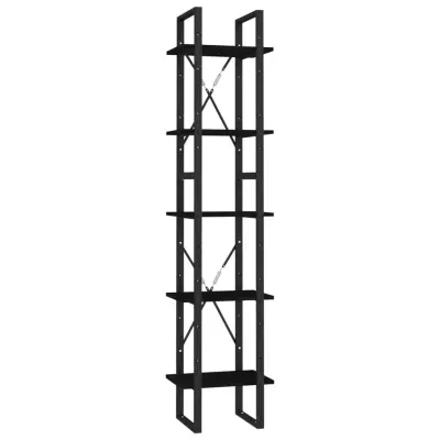 vidaXL Knjižna omara 5-nadstropna črna 40x30x175 cm borovina