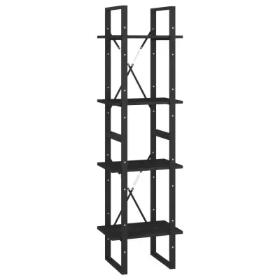 vidaXL Knjižna omara 4-nadstropna črna 40x30x140 cm trdna borovina