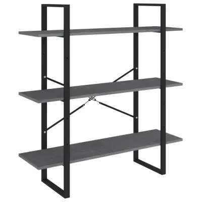 vidaXL Knjižna omara 3-nadstropna siva 100x30x105 cm trdna borovina