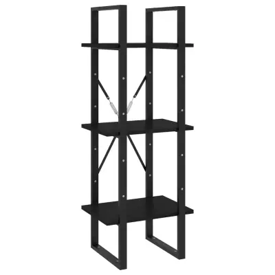 vidaXL Knjižna omara 3-nadstropna črna 40x30x105 cm trdna borovina