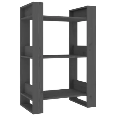 vidaXL Knjižna omara/pregrada siva 60x35x91 cm trdna borovina