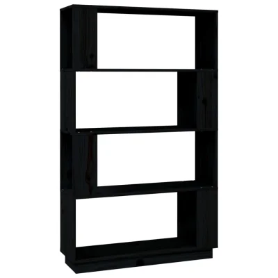 vidaXL Knjižna omara/pregrada črna 80x25x132 cm trdna borovina