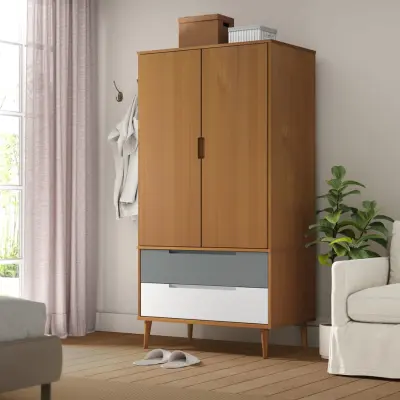 vidaXL Garderobna omara MOLDE rjava 90x55x175 cm trdna borovina