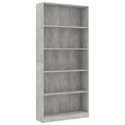 vidaXL Knjižna omara 5-nadstropna betonsko siva 80x24x175cm iverna pl.