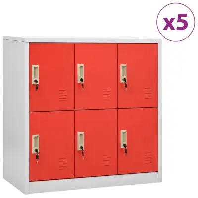 vidaXL Omara s ključavnico 5 kosov siva in rdeča 90x45x92,5 cm jeklo