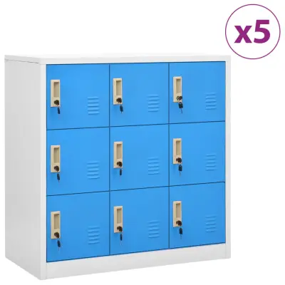 vidaXL Omara s ključavnico 5 kosov siva in modra 90x45x92,5 cm jeklo