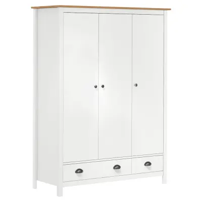 vidaXL Garderobna omara s 3 vrati Hill bela 127x50x170 cm borovina