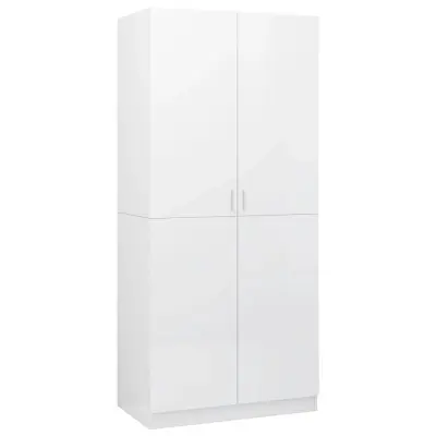 vidaXL Garderobna omara visok sijaj bela 80x52x180 cm iverna plošča