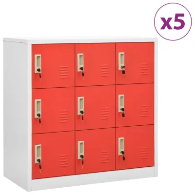 vidaXL Omara s ključavnico 5 kosov siva in rdeča 90x45x92,5 cm jeklo