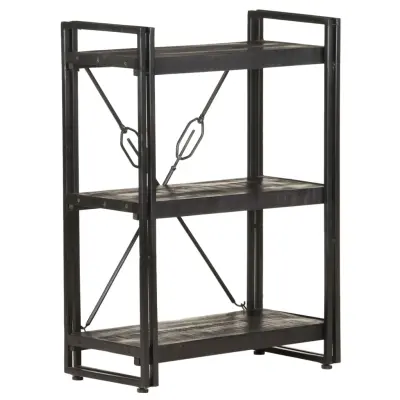 vidaXL Knjižna omara 3-nadstropna črna 60x30x80 cm trden mangov les