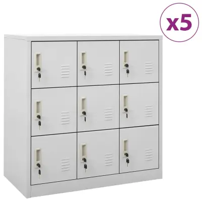 vidaXL Omara s ključavnico 5 kosov svetlo siva 90x45x92,5 cm jeklo