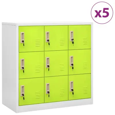 vidaXL Omara s ključavnico 5 kosov siva in zelena 90x45x92,5 cm jeklo