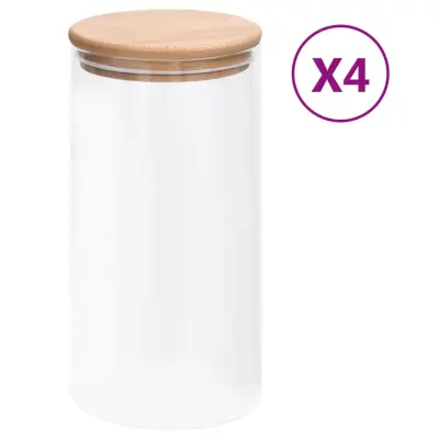 vidaXL Stekleni kozarci s pokrovi iz bambusa 4 kosi 1200 ml