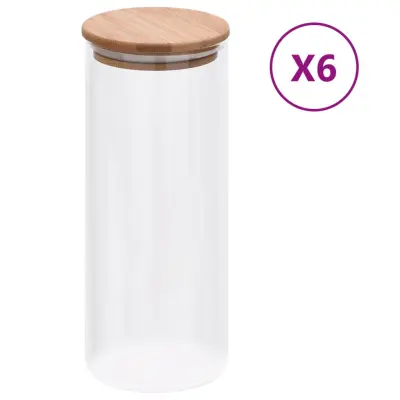 vidaXL Stekleni kozarci s pokrovi iz bambusa 6 kosov 1000 ml
