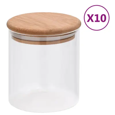 vidaXL Stekleni kozarci s pokrovi iz bambusa 10 kosov 600 ml