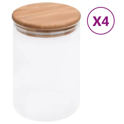 vidaXL Stekleni kozarci s pokrovi iz bambusa 4 kosi 800 ml