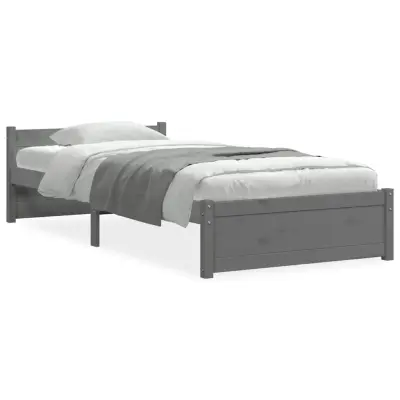 vidaXL Posteljni okvir siv iz trdnega lesa 75x190 cm
