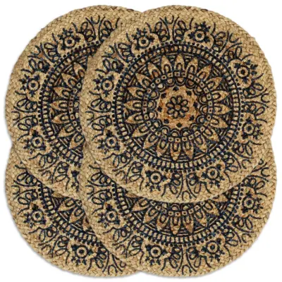 vidaXL Pogrinjki 4 kosi temno modri 38 cm okrogli iz jute