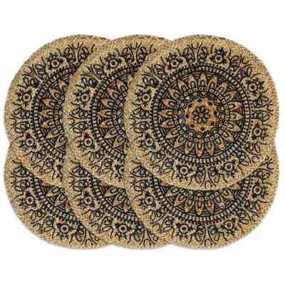 vidaXL Pogrinjki 6 kosov temno modri 38 cm okrogli iz jute
