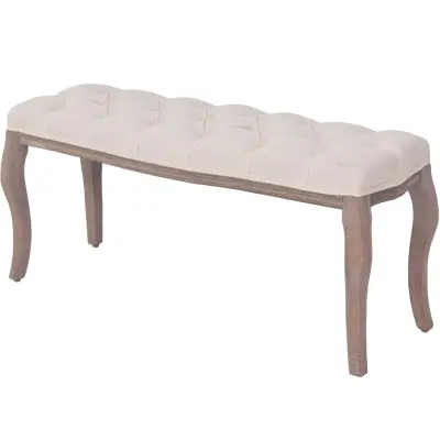 vidaXL Klop iz platna in trdnega lesa 110x38x48 cm kremno bela