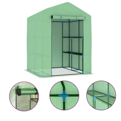 vidaXL Rastlinjak s policami iz jekla 143x143x195 cm