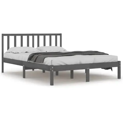 vidaXL Posteljni okvir siv iz trdne borovine 200x200 cm
