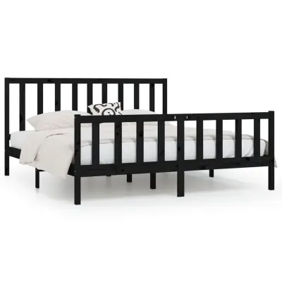 vidaXL Posteljni okvir črn iz trdnega lesa 200x200 cm