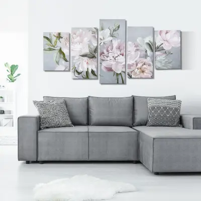 HOMCOM platno za tiskanje s pivonijami, 5 kosov za dom in pisarno, platno iz borovega lesa in vodnega laka, 200x100cm, večbarvno
