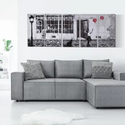 HOMCOM platno z deklico, 80x40cm, 5 kosov za dom in pisarno, platno iz borovega lesa in vodnega laka, črno belo rdeče