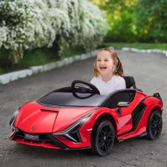 HOMCOM 12V otroški električni avtomobil z žarometi in glasbo, daljinskim upravljalnikom in hitrostjo 3-8 km/h, starost 3-5 let, 108x62x40 cm, rdeč
