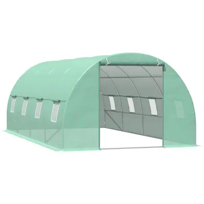 Outsunny zunanji rastlinjak s predorom za rastline iz jekla in PE z 8 okni 5,9 x 3 x 2 m zelen