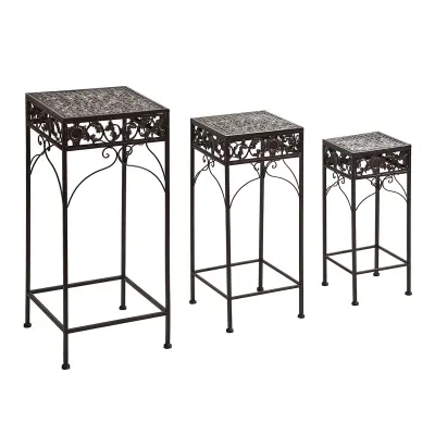 Outsunny Komplet 3 kosov stolčkov Classic Iron Plant Stand, BROWN