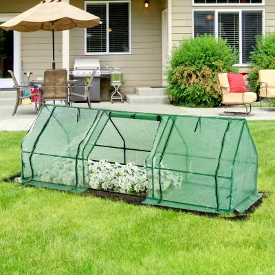 Outsunny Tunelski vrtni rastlinjak PE jekleni okvir 270x90x90cm zelen prozoren