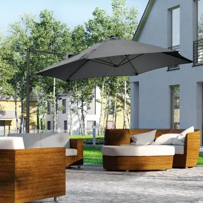 Outsunny Vrtni dežnik s 360-stopinjskim obračanjem in prezračevano poliestrsko streho, Φ256 x 245 cm, temno siva