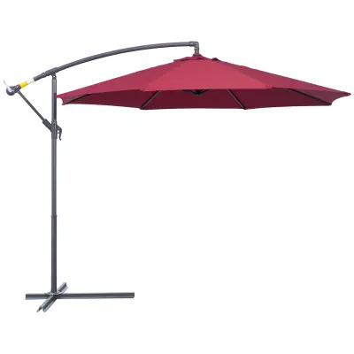 Outsunny Deluxe vrtni dežnik z ročico in nagibom Φ2,95 m, temno rdeča