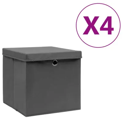 vidaXL Škatle s pokrovi 4 kosi 28x28x28 cm sive