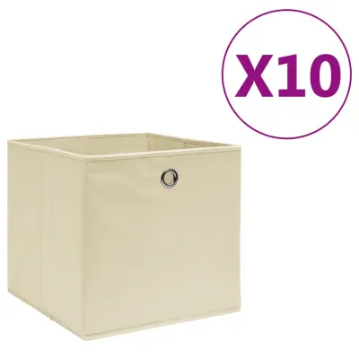vidaXL Škatle 10 kosov netkano blago 28x28x28 cm krem