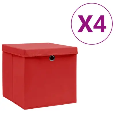 vidaXL Škatle s pokrovi 4 kosi 28x28x28 cm rdeče