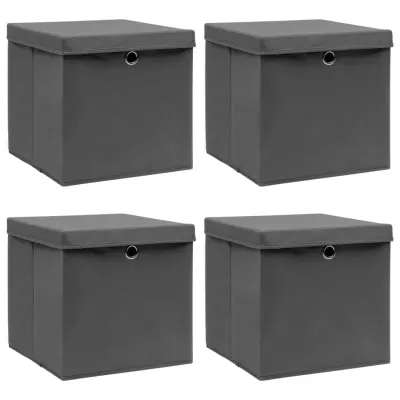 vidaXL Škatle za shranjevanje s pokrovi 4 kosi sive 32x32x32 cm blago