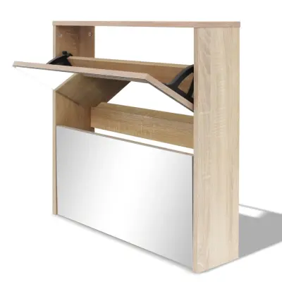 vidaXL Omarica za čevlje 2 nadstropna z ogledalom hrast 63x17x67 cm