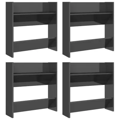 vidaXL Stenske omare za čevlje 4 kosi visok sijaj sive 60x18x60 cm