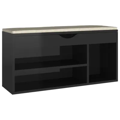 vidaXL Klop za čevlje z blazino visok sijaj črna 104x30x49 cm