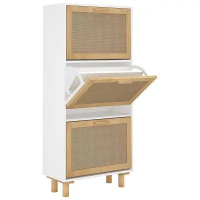 vidaXL Omarica za čevlje bela 52x25x115 cm inž. les in naravni ratan