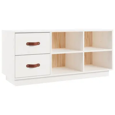 vidaXL Klop za čevlje bela 100x34x45 cm trdna borovina