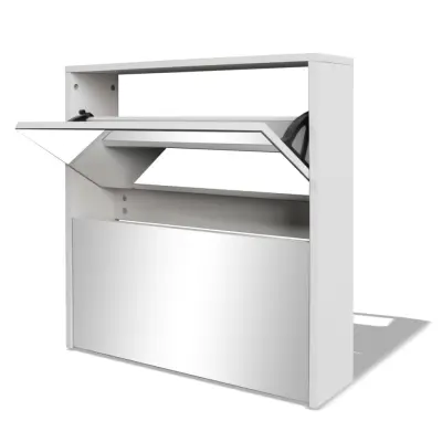 vidaXL Omarica za čevlje 2 nadstropna z ogledalom bela 63x17x67 cm