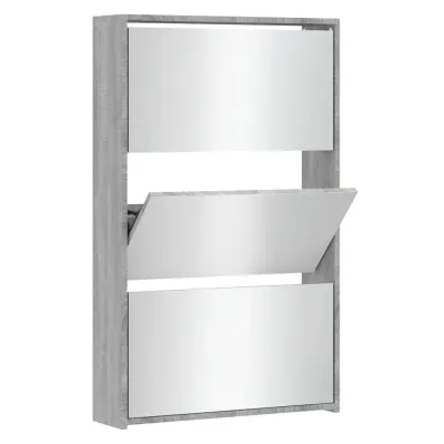 vidaXL Omarica za čevlje z ogledalom 3-nadstropna siva 63x17x102,5 cm