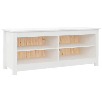 vidaXL Klop za čevlje bela 110x38x45,5 cm trdna borovina